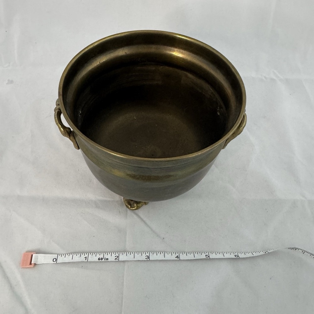 Vintage Brass 3 Footed Planter Pot with Handles 4.25 X 6 Inches